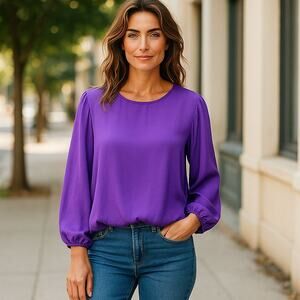 Chico's Purple Sumptuous Satin Bubble Top Chico's Size3 or US 16 Minimalist